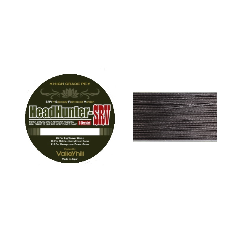 カバー撃ち対応。ハイグレードPEブレイデッドライン。ハイグレードPEを採用し、従来の「HEAD HUNTER-RS」に較べ直線強度で120％以上もパワーアップしました。さらに特殊樹脂加工で耐磨耗性も向
