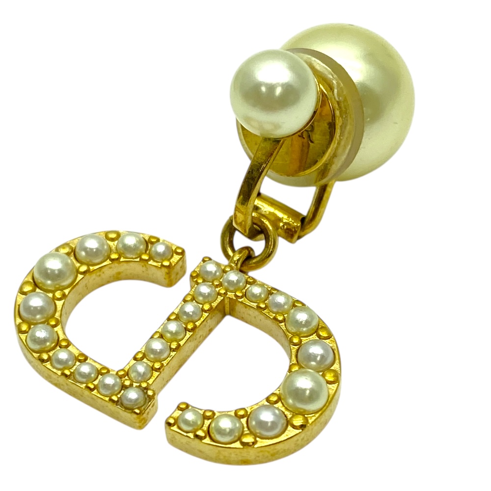 現行 ディオール トライバル クリップイヤリング アクセサリー ジュエリー 小物 ロゴ 片耳 GP レジンパール ゴールド Christian Dior 洗