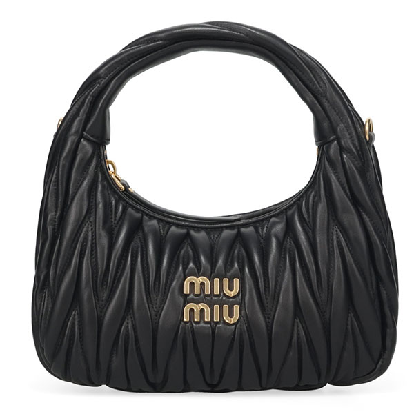 ミュウミュウ バッグ レディース MIUMIU ワンダー マテラッセレザー ホーボーバッグ 5BC125 AN88 F0002 NERO ブラック