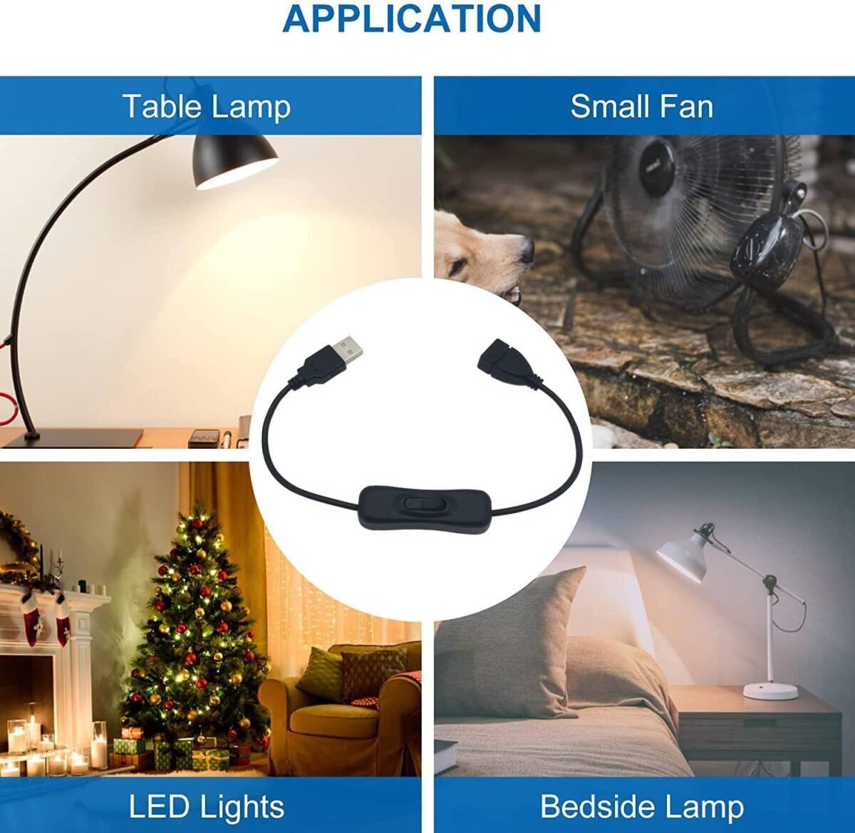 USB スイッチ 4個セット 30cm USB 延長ケーブル オン/オフ スイッチ デスクランプ ベッドサイドランプ ファン LEDライト