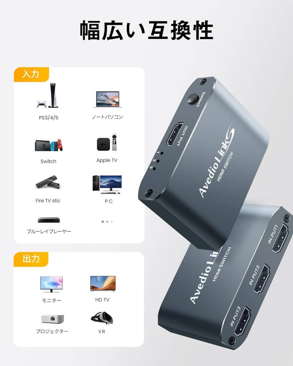 HDMI 切替器 4K 60Hz 3セレクター 3ポート ハブ 拡張 パソコン DVDプレーヤー Nintendo Switch PS5 電源不要 高速 HDMI
