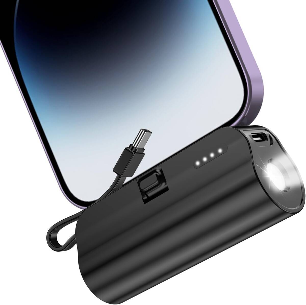 モバイルバッテリー iPhone 小型 5000mAh USB-Cコネクター内蔵 スマホ充電器 iPhone Android 旅行