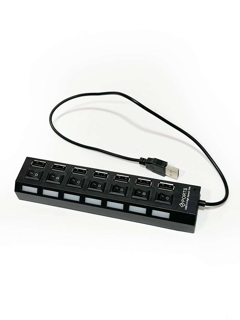 USBハブ 7ポート スイッチ付 USB2.0 省エネ 節電 増設 バスパワー LED ER-7HUB-BK 動作確認済