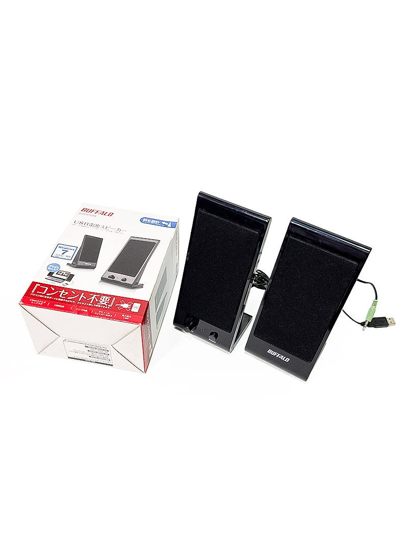 バッファロー 2.0ch マルチメディアスピーカー USB電源 ステレオミニプラグ音源 BSSP01UBK 動作品