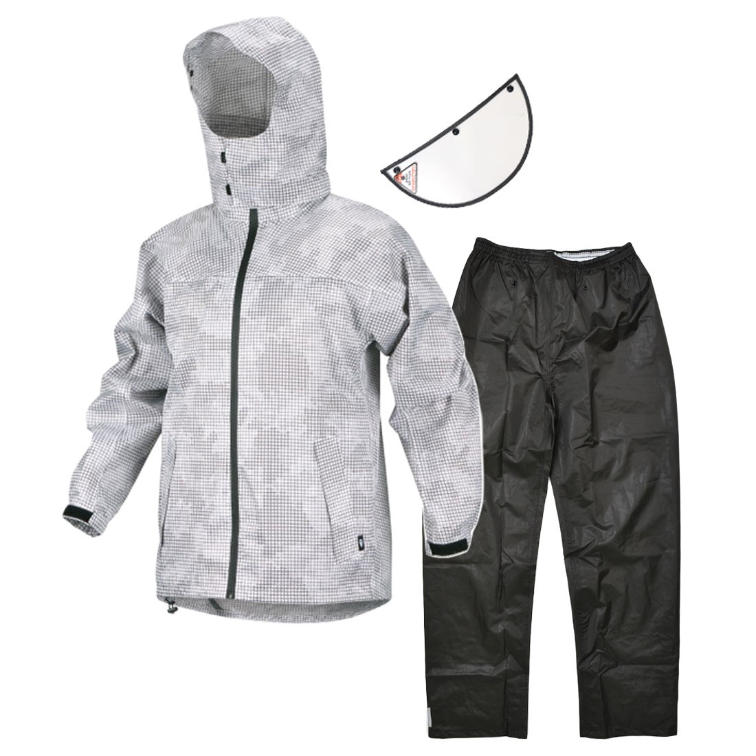 レインコート 上下 バイザー付き 回転フード カジメイク ピラルク 7580 レインウェア メンズ レインスーツ 上下セット 防水 S M L LL 3L 4L 通勤 通学 自転車 カッパ 蒸れにくい 透湿 耐水圧10000mm 裏メッシュ レディース フード付き 雨具 黒 白 チェック