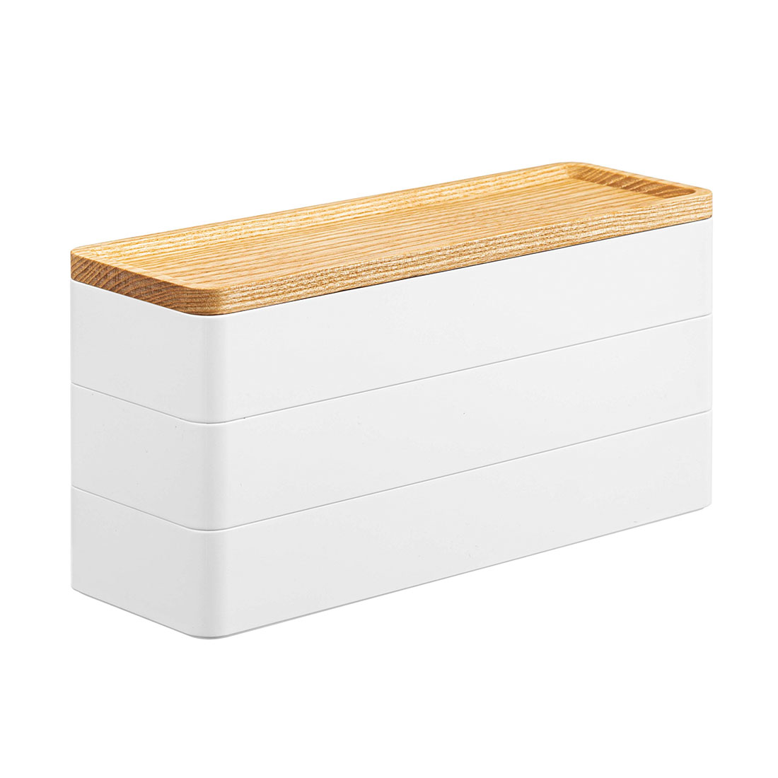 山崎実業 トレー付きスリムアクセサリーケース3段 リン RIN 5810 5811 ブラウン ナチュラル アクセサリートレイ アクセサリー収納 収納雑貨 小物入れ 一時置き トレイ ジュエリー ボックス 仕切り付き 指輪 ピアス おしゃれ 木目 木製 天然木 ウッド 北欧 シンプル 黒 白