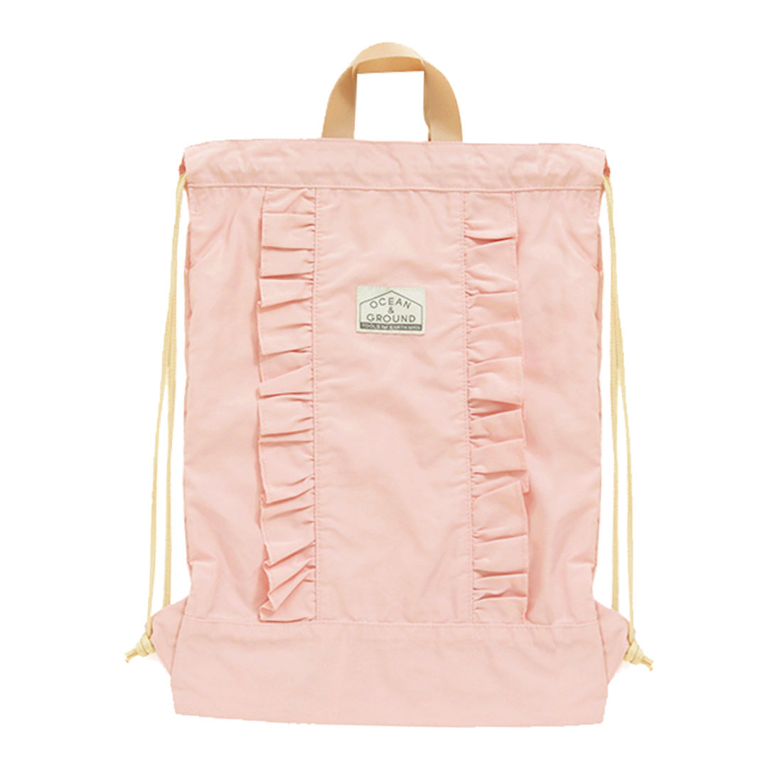 ナップサック Ocean＆Ground 女の子 体操着入れ フリル リュック 体操着袋 かわいい 巾着 オーシャンアンドグラウンド 通園 通学 遠足 おしゃれ 体操服入れ 入学準備 入園 入学 小学1年生 持ち手付き 巾着袋 着替え袋 幼稚園 パステル ピンク 水色 ブルー ブラック 黒 ミント