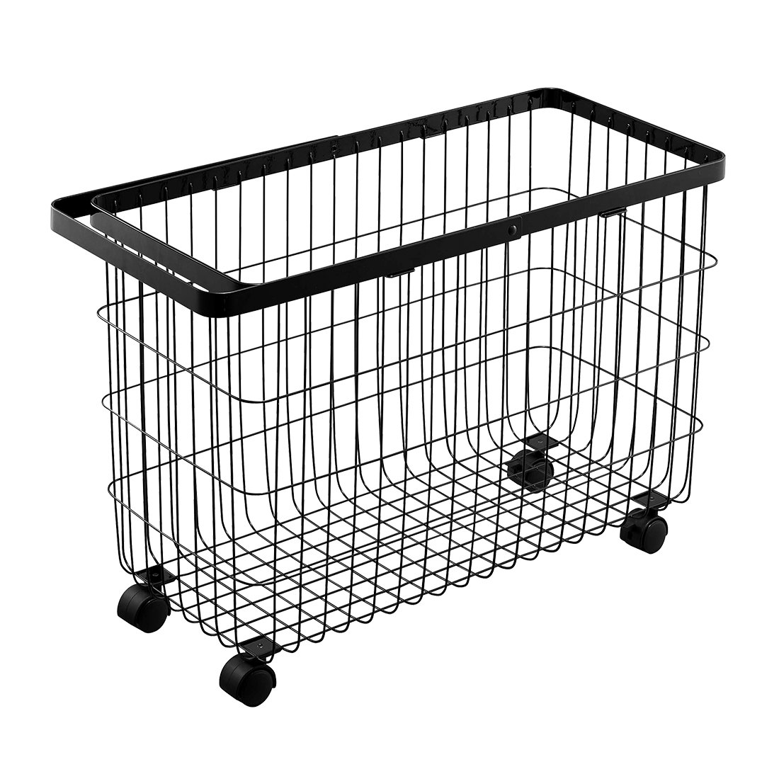 ランドリーバスケットキャスター付き ワイド&ロー タワー 山崎実業 洗濯カゴ ワイヤーバスケット 洗濯物かご ランドリー収納 脱衣カゴ 収納 ハンドル キャスター付き スムーズ 移動楽 ドラム式洗濯機 扉 ぶつからない 6627 6628 tower シンプル ホワイト ブラッ