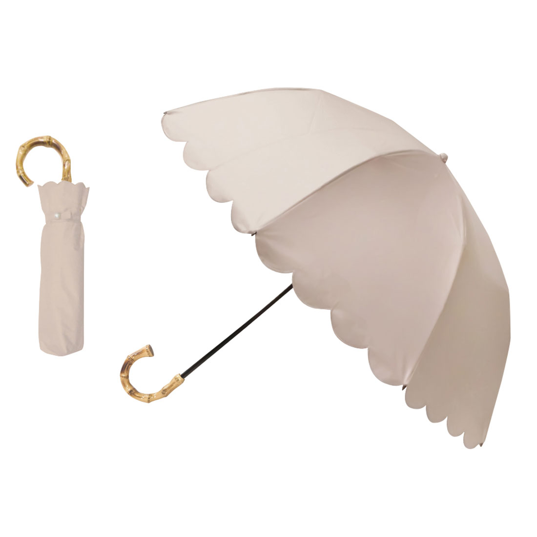 日傘 折りたたみ傘 完全遮光 晴雨兼用 8本骨 pink trick かわいい 軽量 レディース スカラップ フリル 無地 2段 50cm 折り傘 丈夫 通学 グラスファイバー 通勤 紫外線 UV対策 日焼け 熱中症対策 雨具 傘 バンブー おしゃれ きれいめ UVカット シンプル ピンク