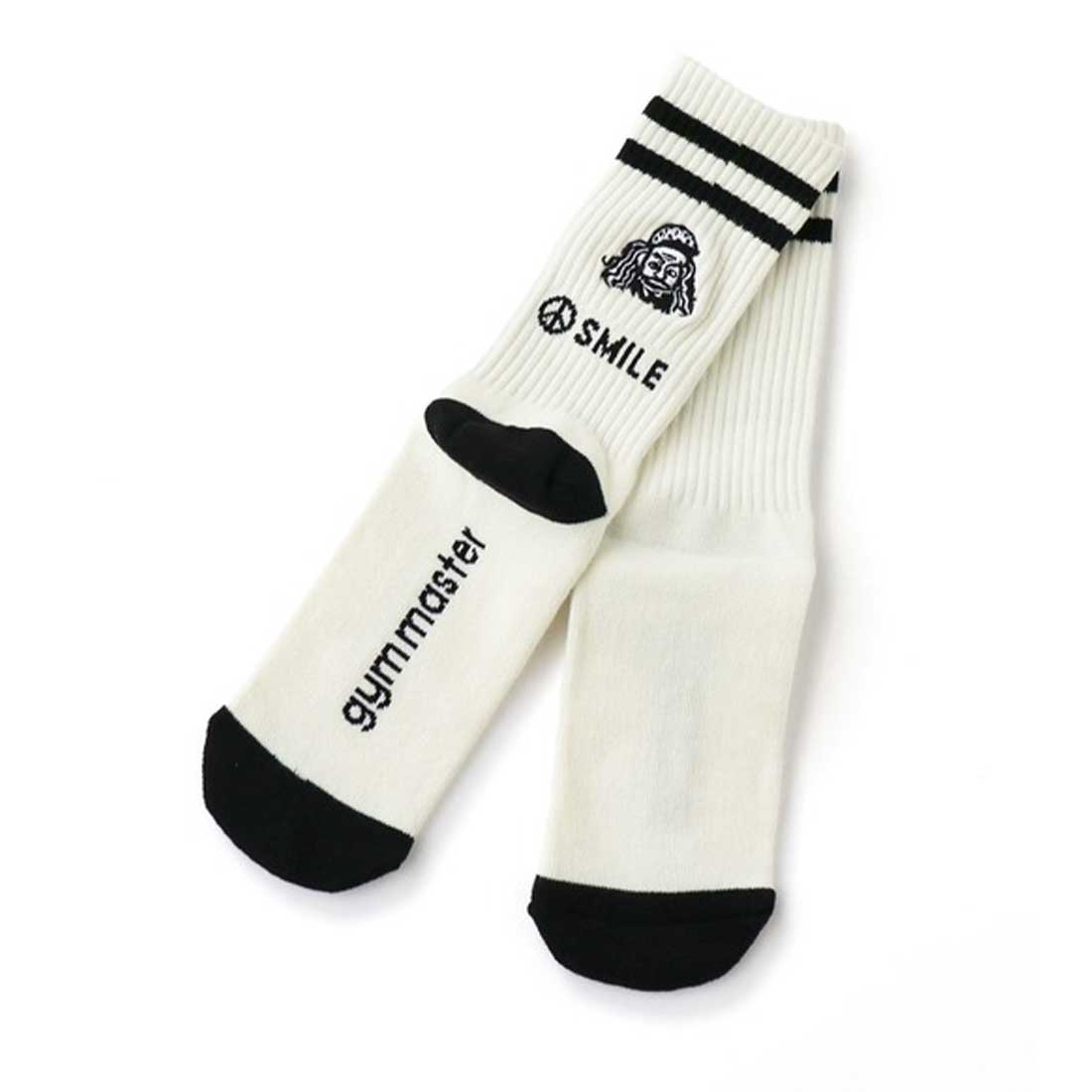 靴下 レディース メンズ gymmaster ジムマスター おしゃれ 面白い 可愛い 柄 抗菌 消臭 防臭 クルーソックス リブソックス スニーカーソックス くつ下 厚手 刺繍 底パイル 白 ホワイト ボーダー ラインソックス 丈夫 綿 23 24 25 26 27cm 個性的 ギフト プレゼント G966630