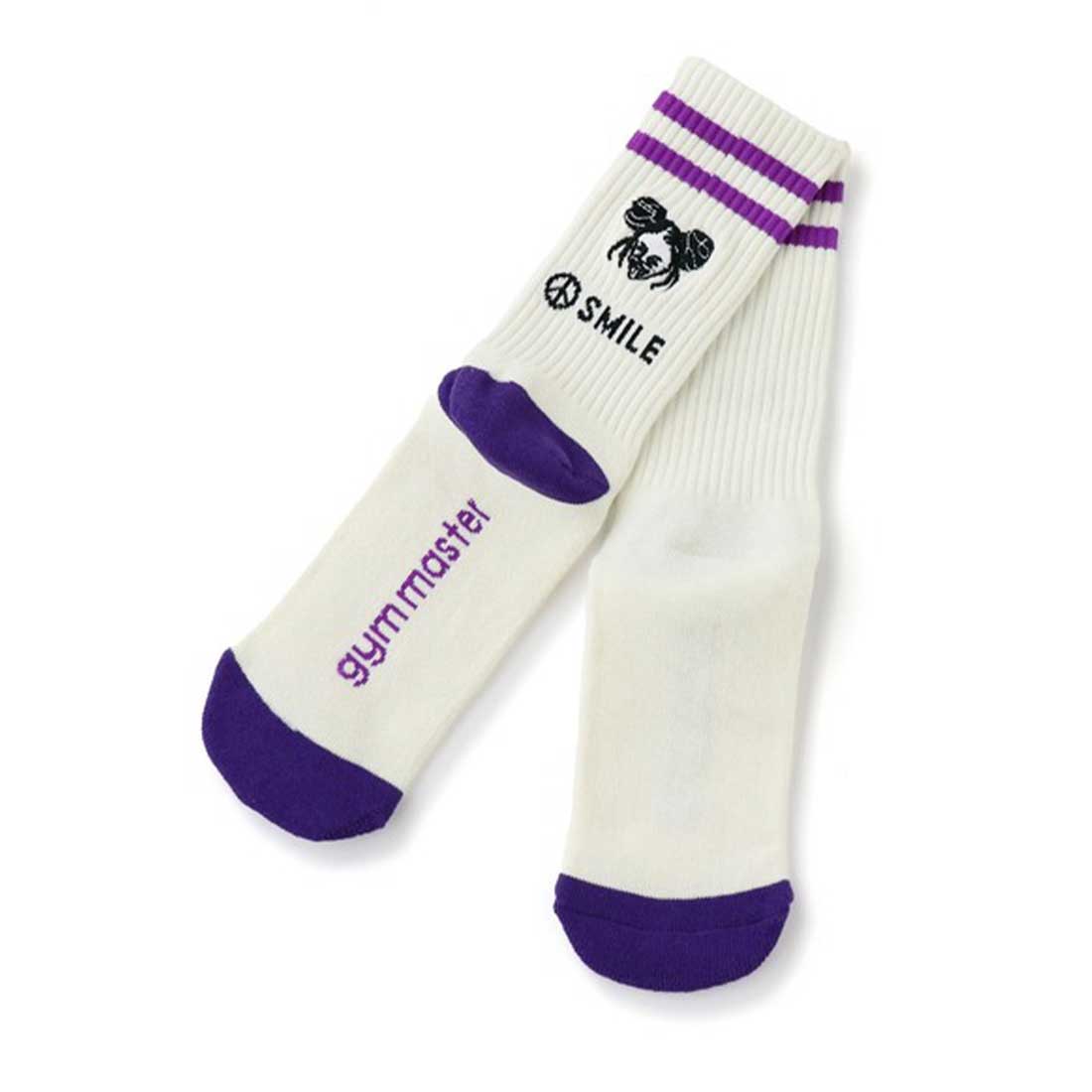 靴下 レディース メンズ gymmaster ジムマスター おしゃれ 面白い 可愛い 柄 抗菌 消臭 防臭 クルーソックス リブソックス スニーカーソックス くつ下 厚手 刺繍 底パイル 白 ホワイト ボーダー ラインソックス 丈夫 綿 23 24 25 26 27cm 個性的 ギフト プレゼント G966630