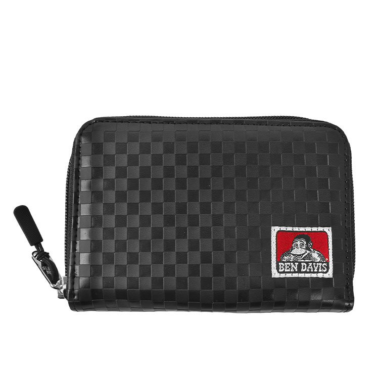 財布 ベンデイビス BEN DAVIS メンズ 中学生 高校生 二つ折り ラウンドファスナー 男の子 折りたたみ ２つ折り財布 さいふ カード入れ お札入れ 小銭入れ ブランド コンパクト ブロックチェック 黒 ブラック 合皮 10代 20代 男性 男子 大人 通勤 通学 クリスマス プレゼント