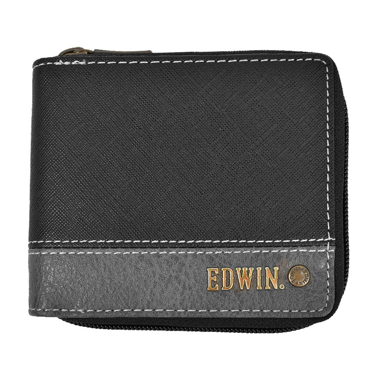 二つ折り財布 EDWIN エドウィン メンズ ラウンドファスナー ブランド 小銭入れあり お札入れ カード入れ 中学生 高校生 ギフト プレゼント 薄い 薄型 ショートウォレット サイフ スリム レザー ビジネス 通勤 通学 男子 新社会人 コンパクト ミニ財布 かっこいい 黒 紺 合皮