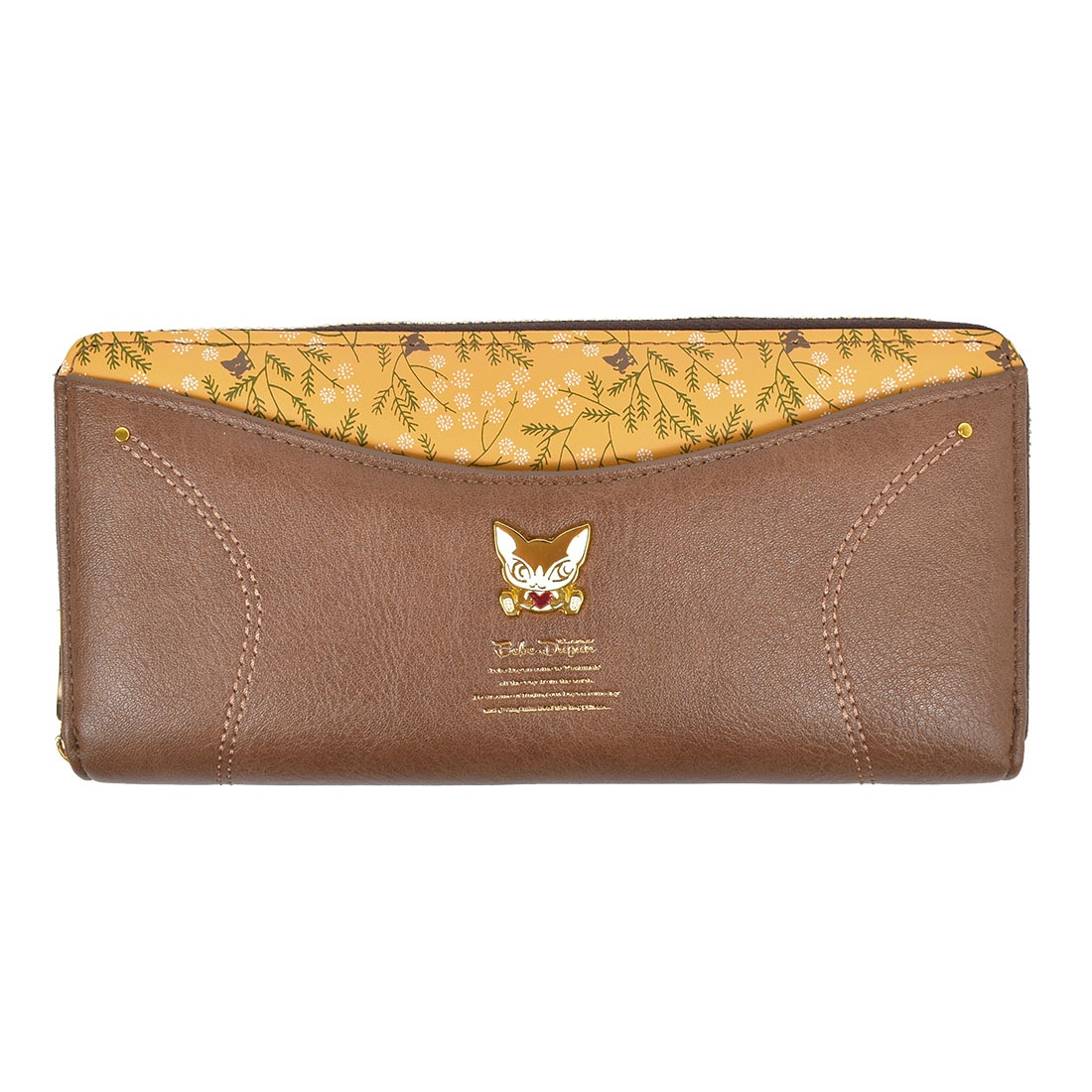 長財布 べべダヤン レディース ラウンドファスナー 猫のダヤン 大容量 女性 大人 かわいい おしゃれ キャラクター ミモザ 花柄 猫グッズ わちふぃーるど 合皮 カード入れ ポケット 収納 多い 使いやすい コンパクト 主婦 家計 管理 ネコ ブラウン ベージュ 茶色