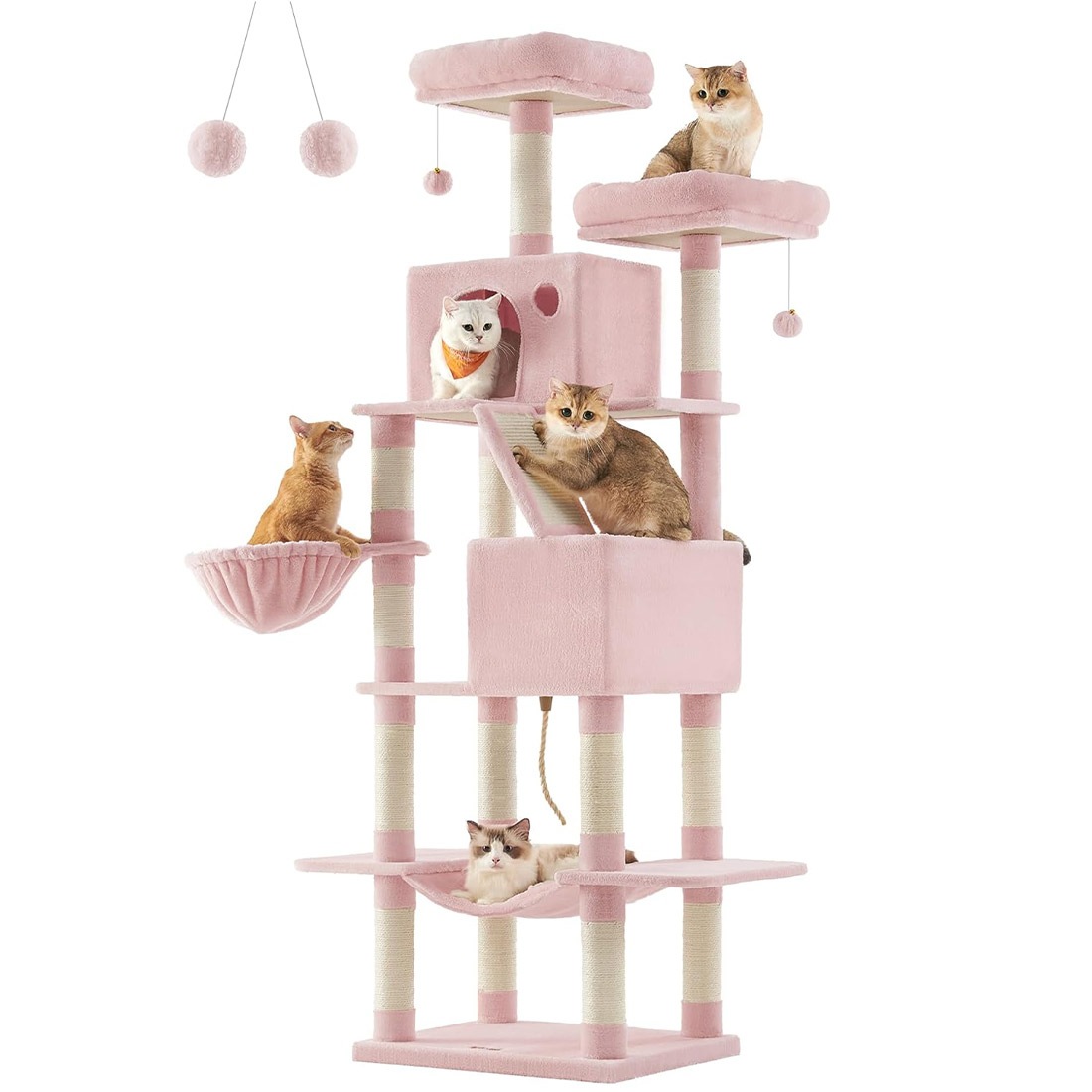 キャットタワー おしゃれ 据え置き 猫タワー 大型猫 スリム ハンモック 多頭飼い 高さ206cm 2m 大型 シニア猫 7kgまで 宇宙船 安定 FEANDREA 省スペース かわいい グレー ベージュ ホワイト ピンク 白 転倒防止 キャットハウス 爪とぎ 研ぎ スロープ ベッド 運動不足解消