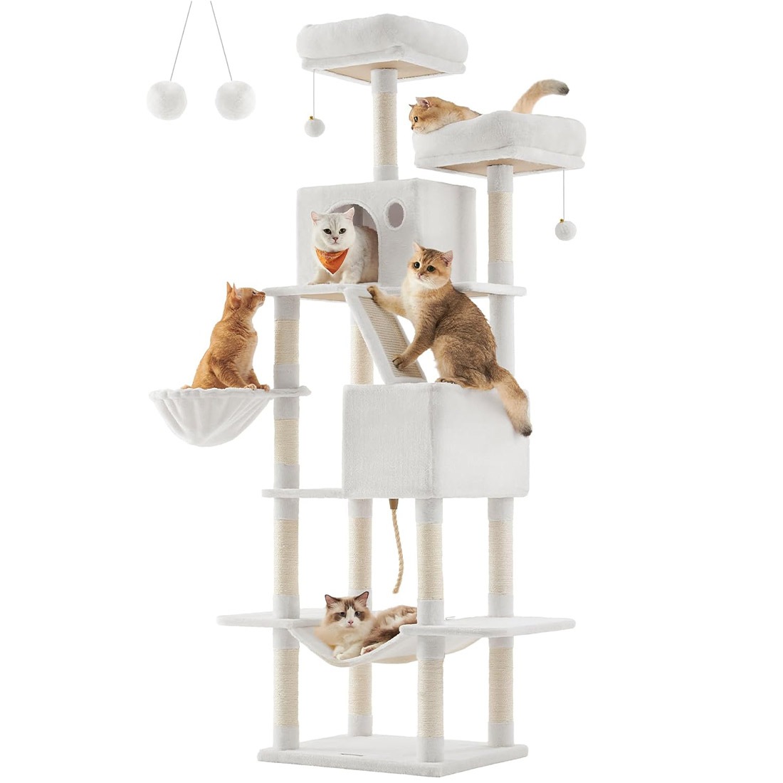 キャットタワー おしゃれ 据え置き 猫タワー 大型猫 スリム ハンモック 多頭飼い 高さ206cm 2m 大型 シニア猫 7kgまで 宇宙船 安定 FEANDREA 省スペース かわいい グレー ベージュ ホワイト ピンク 白 転倒防止 キャットハウス 爪とぎ 研ぎ スロープ ベッド 運動不足解消