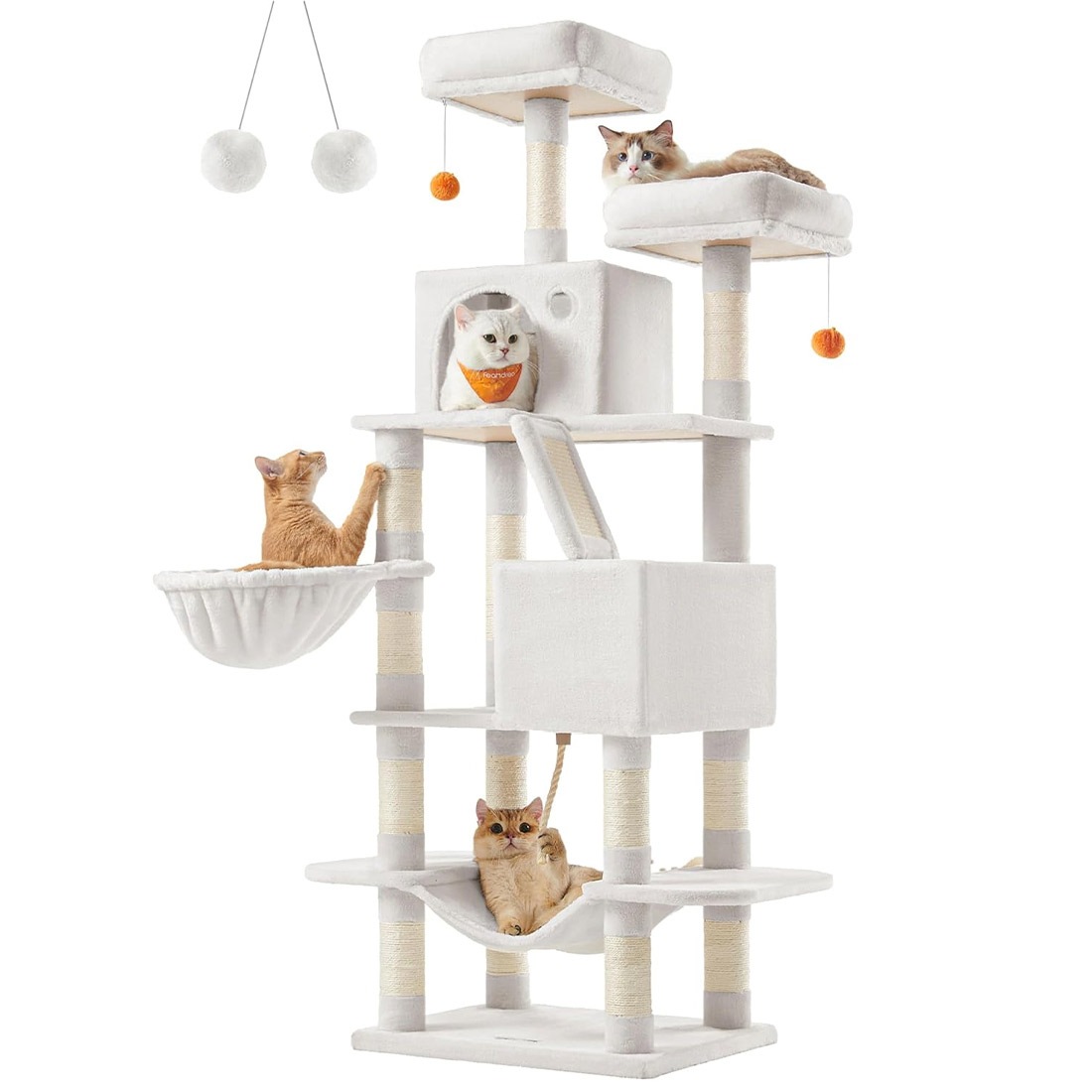 キャットタワー おしゃれ 据え置き 猫タワー 大型猫 スリム ハンモック 多頭飼い 高さ168cm 1.6m 大型 シニア猫 5kgまで 宇宙船 安定 FEANDREA 省スペース かっこいい グレー ベージュ ホワイト 白 転倒防止 キャットハウス 爪とぎ 研ぎ スロープ ベッド 運動不足解消