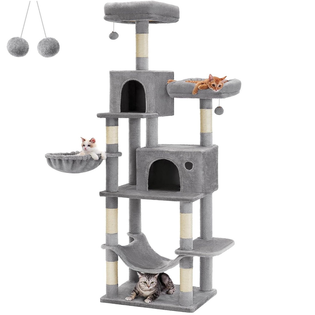 キャットタワー おしゃれ 据え置き 猫タワー 大型猫 スリム ハンモック 多頭飼い 宇宙船 高さ199cm 2m 大型 シニア猫 安定 FEANDREA 省スペース かわいい グレー ベージュ 転倒防止 キャットハウス 爪とぎ 研ぎ ベッド 運動不足解消 登り降りしやすい 猫用品 組み立て式