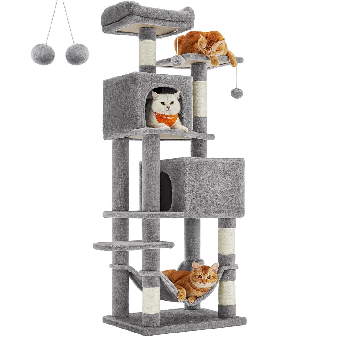 キャットタワー おしゃれ 据え置き 宇宙船 猫タワー 大型猫 スリム ハンモック 多頭飼い 高さ155cm 1.5m 大型 シニア猫 安定 FEANDREA 省スペース かわいい グレー ベージュ 転倒防止 組み立て式 キャットハウス 爪とぎ 研ぎ ベッド 運動不足解消 登り降りしやすい