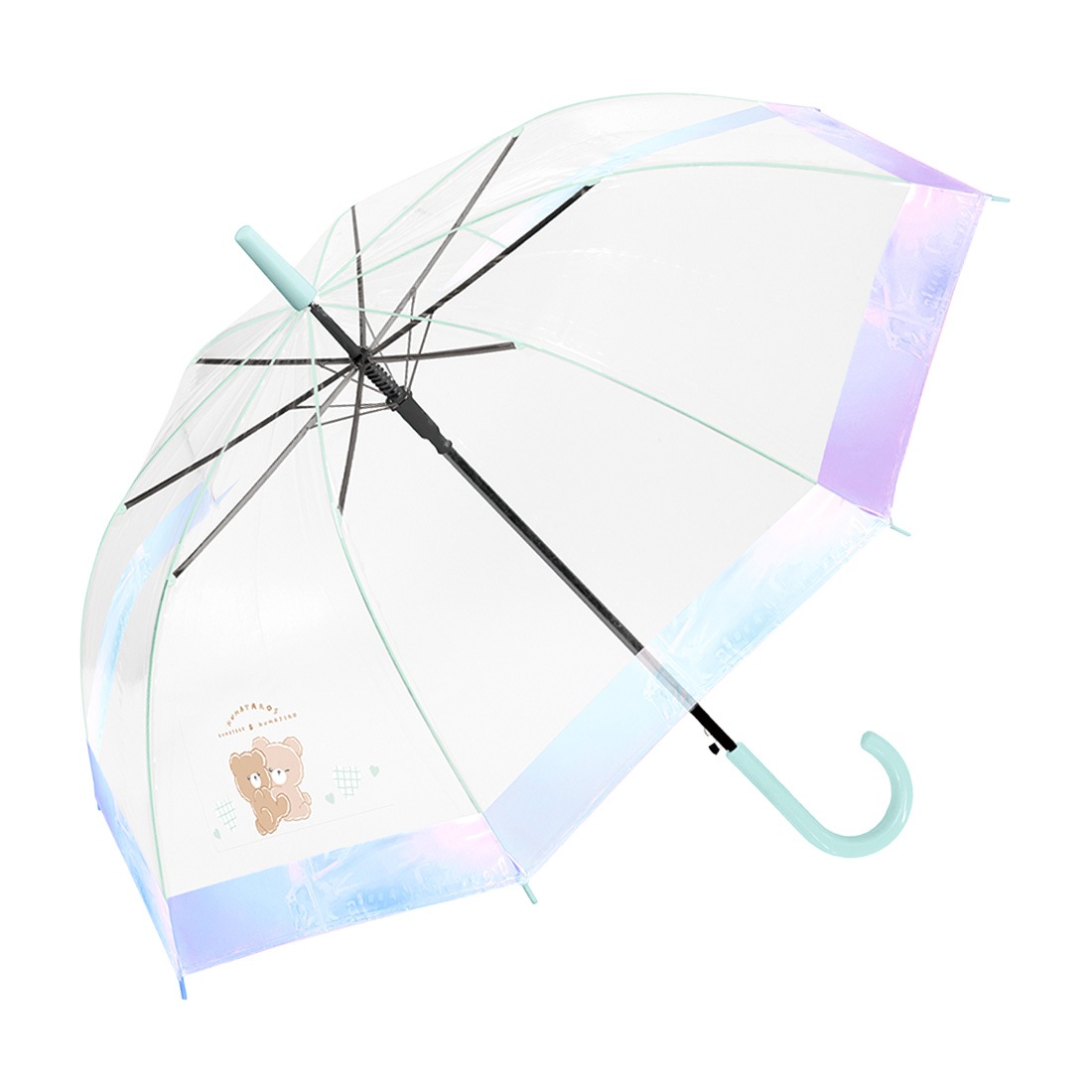 傘 子供 55cm 小学生 女の子 オーロラ 裾 ビニール傘 ジャンプ式 雨傘 長傘 かさ クリア 透明 ファンシー 虹色 キラキラ かわいい おしゃれ シンプル こども傘 小学校 幼稚園 キッズ 子ども 子供用 ジャンプ傘 軽量 丈夫 折れにくい グラスファイバー 入園 入学 通園 通学