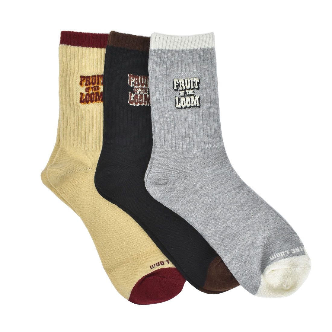 靴下 レディース 3足セット FRUIT OF THE LOOM フルーツオブザルーム ブランド 大学生 おしゃれ クルーソックス クォーターソックス ラインソックス クルー丈 ショート丈 スニーカーソックス リブ編み ワンポイント ロゴ 23 24 25cm 白 黒 グレー 赤 緑 黄 青 カラフル 派手