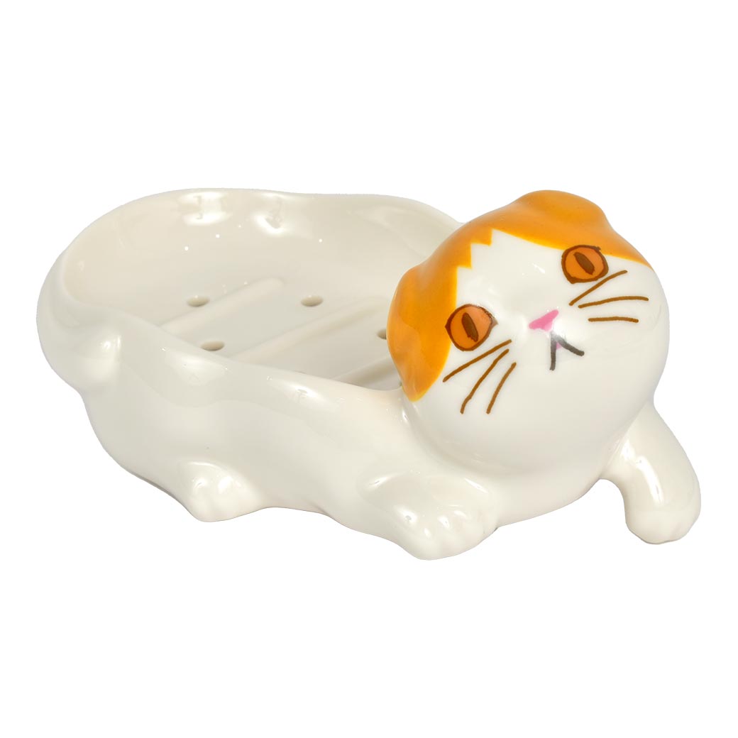 ソープディッシュ おしゃれ 陶器 猫 ねこ グッズ 雑貨 石鹸置き 固形 石鹸 せっけん 石けん 溶けない 置き場 おき 受け 台 皿 収納 ソープトレー トレイ ホルダー スタンド かわいい 可愛い 洗面所 洗面台 水切り インテリア 小物 誕生日 プレゼント 新生活 引っ越し祝い