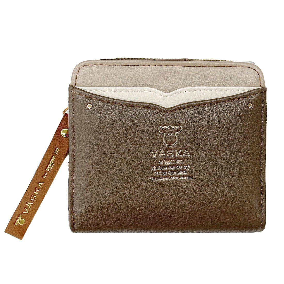 財布 VASKA by moz 二つ折り財布 レディース ブランド MOZ モズ ヴェスカバイモズ ラウンドファスナー 大容量 ミニ 女性 大人 かわいい 婦人財布 バイカラー 北欧 ベスカ 2つ折り カード入れ ポケット 多い コンパクト 主婦 使いやすい 30代 40代 風水 金運 緑 茶色 オレンジ