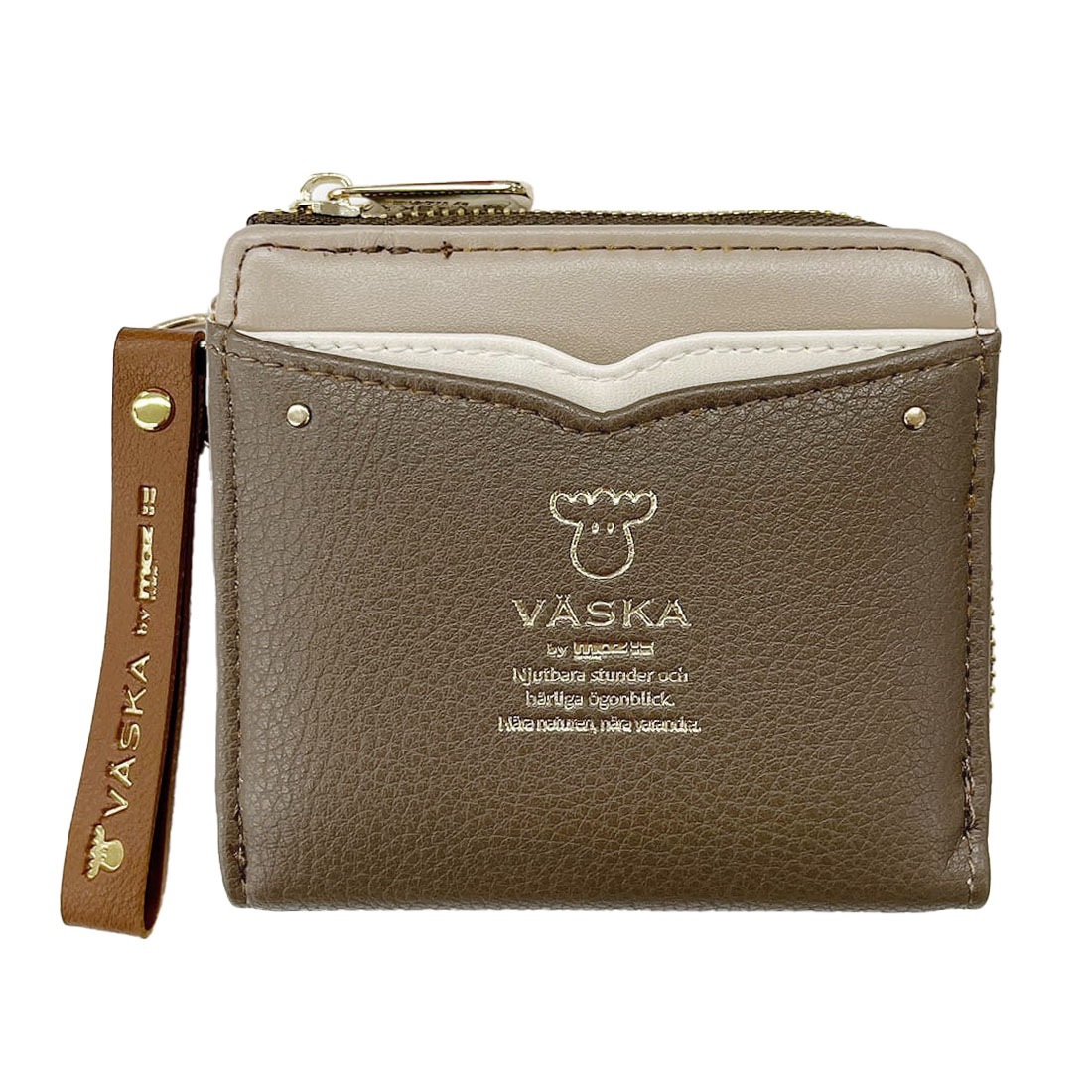 財布 VASKA by moz 二つ折り財布 レディース ブランド MOZ モズ ヴェスカバイモズ L字ファスナー コンパクト 大容量 ミニ 女性 大人 かわいい 婦人財布 バイカラー 北欧 ベスカ 2つ折り カード入れ ポケット 収納 多い 主婦 使いやすい 30代 40代 風水 金運 緑 茶色 オレンジ