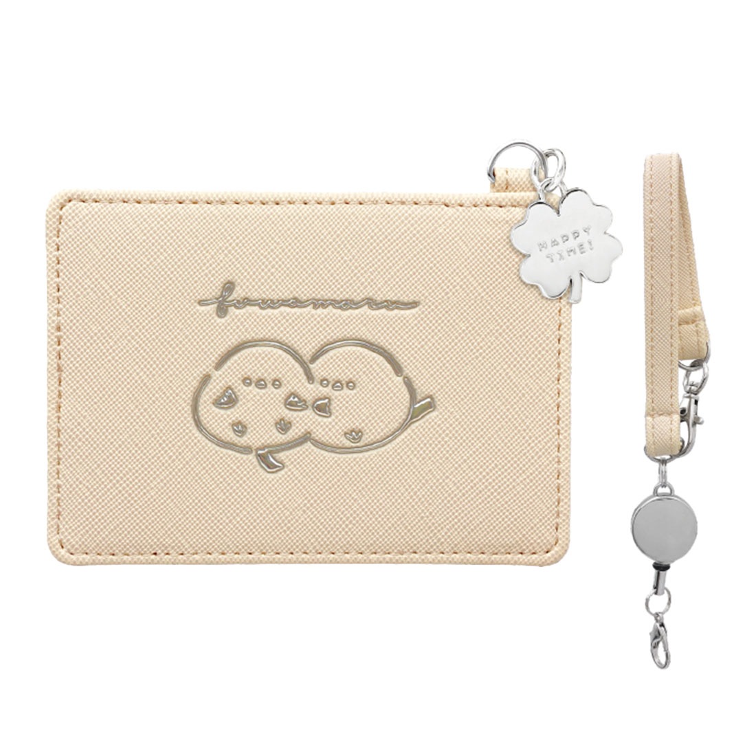 パスケース 定期入れ リール付き シマエナガ かわいい キャラクター おしゃれ シンプル 伸びる ストラップ 落ちない 子供 女の子 窓付き 薄型 女子 小学生 中学生 高校生 定期券入れ ICカード入れ 子ども 女性 パス入れ 癒し イラスト 鳥 グッズ 通勤 通学 ベージュ ブラック