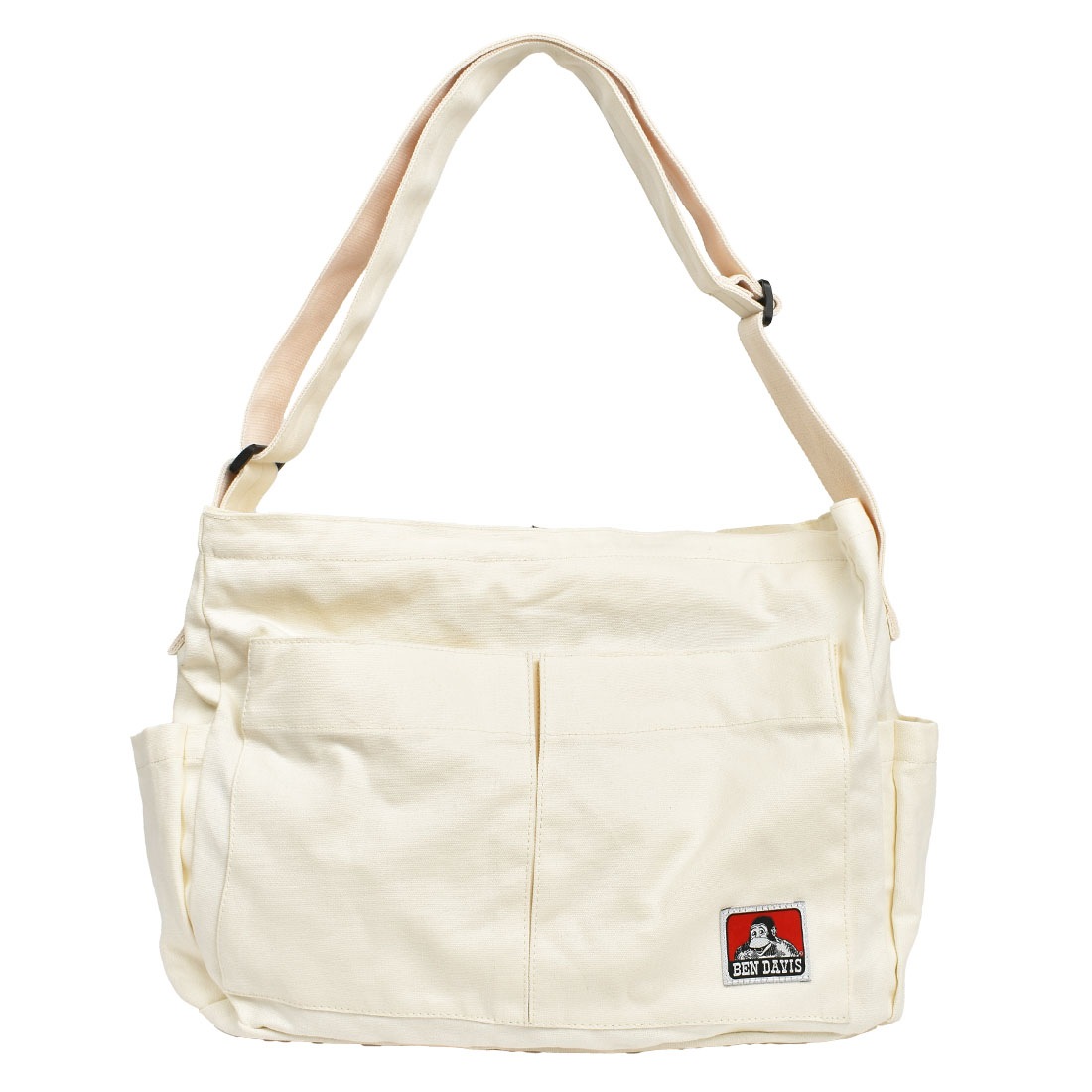 ショルダーバッグ BEN DAVIS ベンデイビス レディース メンズ 大きめ 斜めがけバッグ 斜め掛け 大容量 大人 軽量 A4 B4 おしゃれ シンプル キャンバス 黒 白 トートバッグ ポケット多い 大学生 通学 通勤 ワンショルダー ワンポイント 肩がけバッグ 軽い ブラック ホワイト