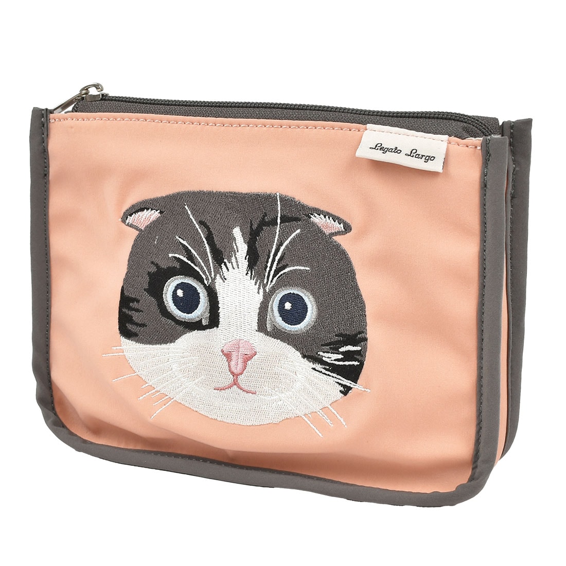 【アウトレット品】 猫 ポーチ 小物入れ 化粧 おしゃれ かわいい ねこ 刺繍 Legato Largo レガートラルゴ コスメ マルチ ペンケース レディース 女性 大人 マチ付 ファスナー ベージュ ピンク 三毛猫 スコティッシュフォールド グッズ 雑貨 ギフト プレゼント ワケあり商品