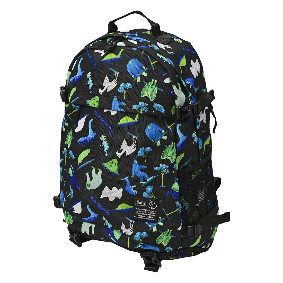 リュック kiu キウ K111 レディース メンズ 600D リュックサック 撥水 防水 大容量 A4 22L バックパック 靴 収納 付き 軽量 大きめ 鞄 かばん おしゃれ かわいい 総柄 黒 ブラック 個性的 ロリクレ コラボ 大人 通勤 通学 高校生 旅行 防災 丈夫 梅雨 アウトドア ブランド