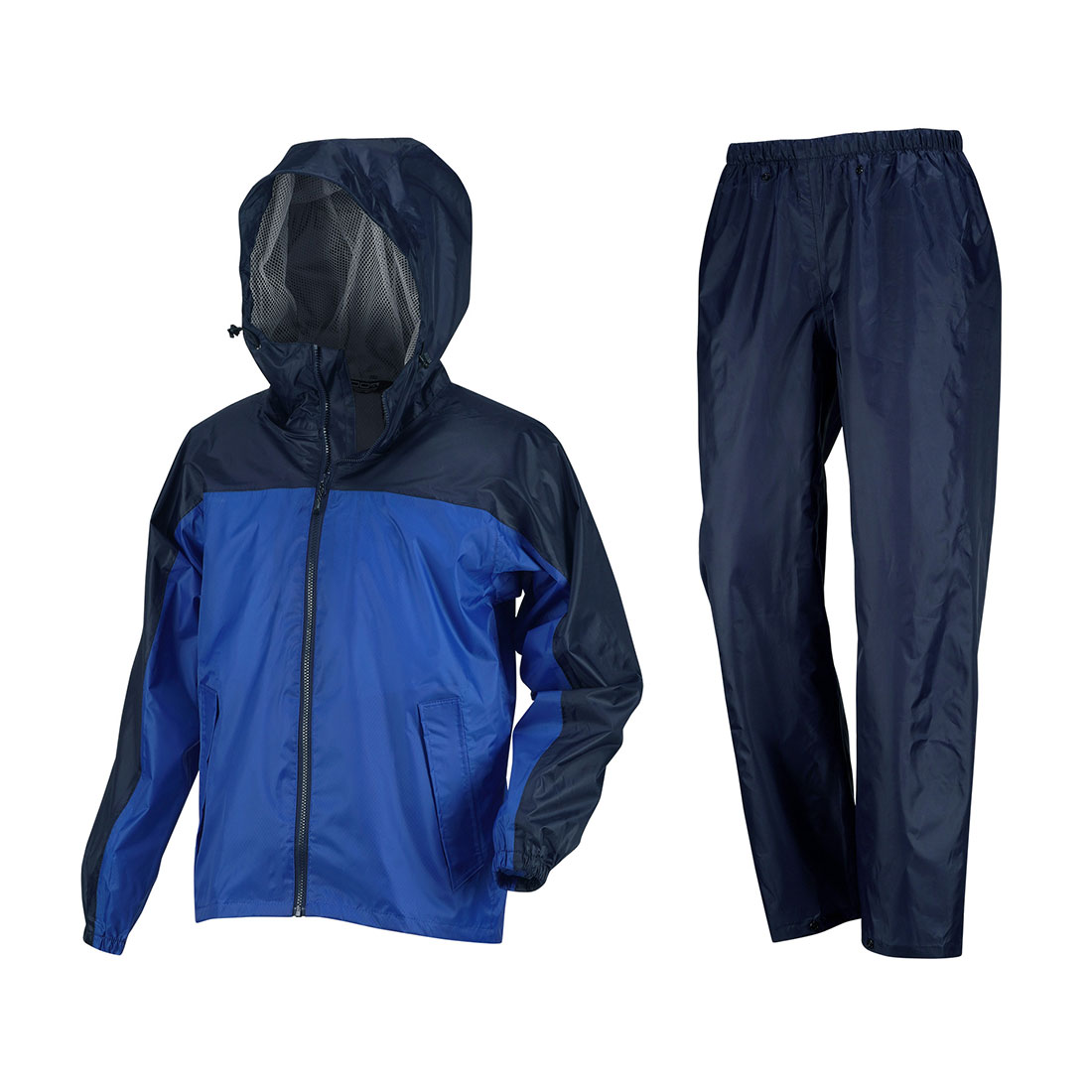 レインウェア 上下セット メンズ レインスーツ M L LL 3L 4L 5L 3430 カジメイク 自転車 通学 通勤 ヘルメット対応 フード付き 雨具 カッパ セットアップ ヤッケ 裏メッシュ 防水 軽量 作業着 作業服 現場 工事 仕事着 アウトドア 大きいサイズ レイン ジャケット パンツ