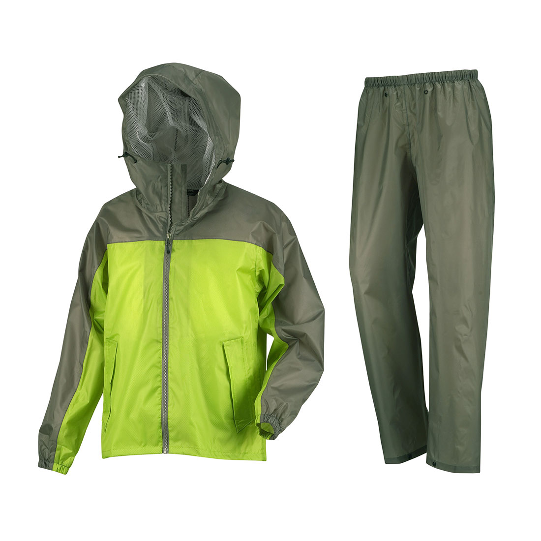 レインウェア 上下セット メンズ レインスーツ M L LL 3L 4L 5L 3430 カジメイク 自転車 通学 通勤 ヘルメット対応 フード付き 雨具 カッパ セットアップ ヤッケ 裏メッシュ 防水 軽量 作業着 作業服 現場 工事 仕事着 アウトドア 大きいサイズ レイン ジャケット パンツ