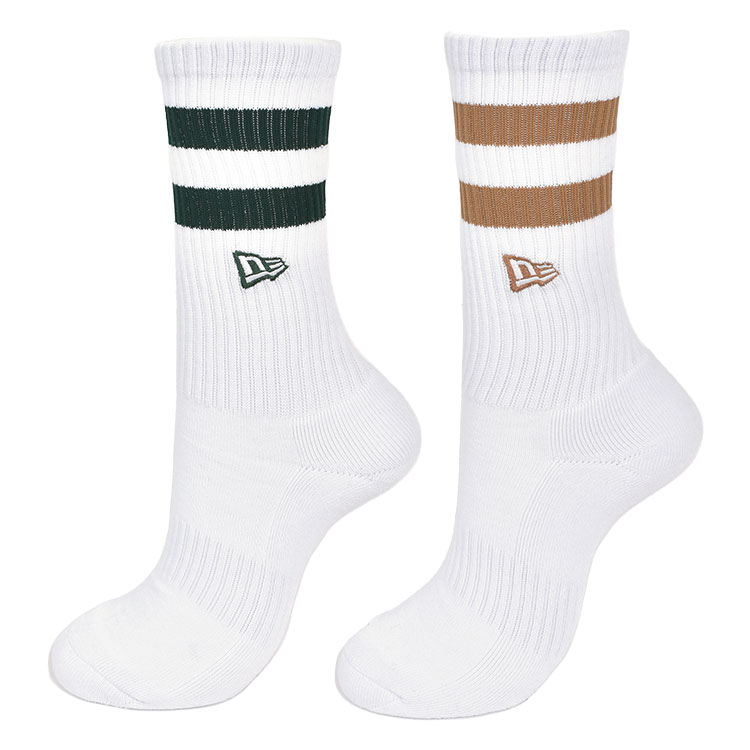 靴下 ニューエラ NEWERA クルーソックス 2足組 メンズ クルー丈 スポーツ ブランド くつ下 くつした ラインソックス リブソックス スニーカーソックス 白 2Pセット 25 26 27 28 29cm 大きい 大きめ ロゴ ワンポイント シンプル パイル ストリート 男性 中学生 高校生 大学生