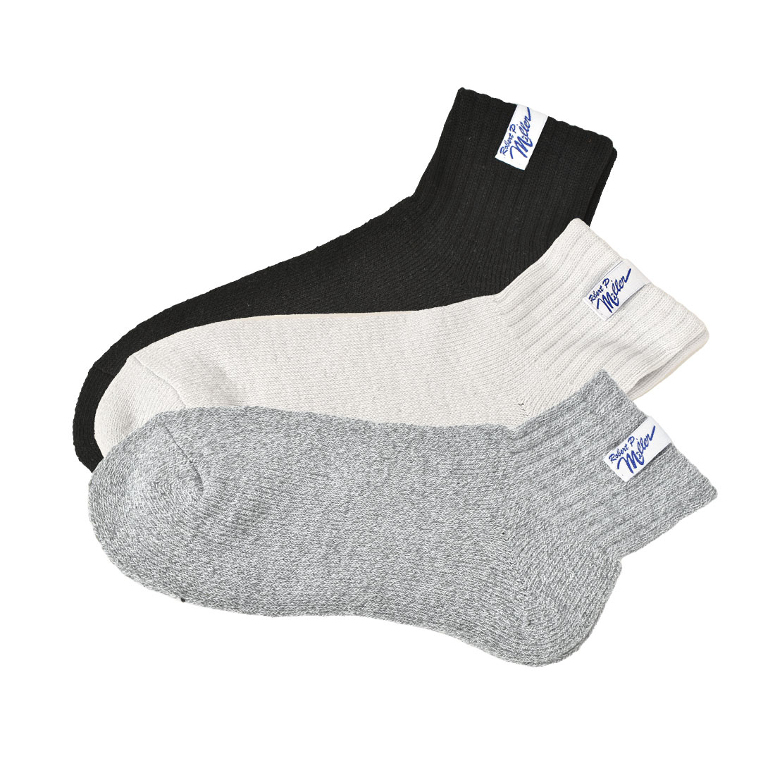 靴下 Robert P.Miller ロバートピーミラー メンズ レディース 3足セット 3P ショートソックス 23 24 25 26 27cm ショート丈 クォーター丈 リブソックス くつ下 まとめ買い ブランド パイル生地 厚手 大人 黒 ブラック 白 ホワイト グレー 無地 シンプル かわいい おしゃれ