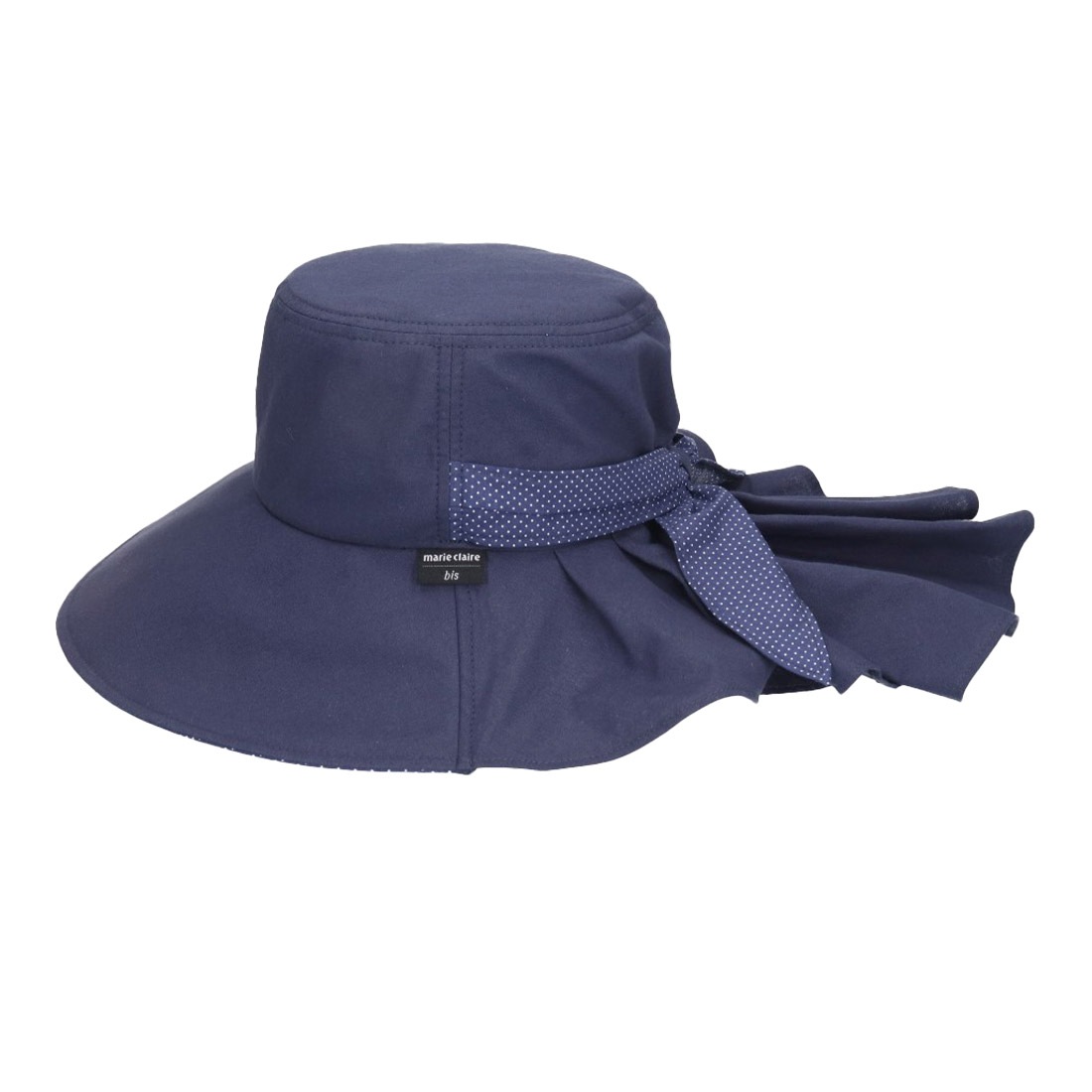 帽子 marie claile bis マリクレールビス ギャザーハット レディース 日よけ つば広 婦人 ブランド 30代 40代 50代 おしゃれ 春 夏 紫外線対策 帽子 UVケア カット 日焼け防止 リボン ドット 水玉 洗濯機可 女性 ベージュ ブラック ネイビー かわいい 綿100% コットン 通勤