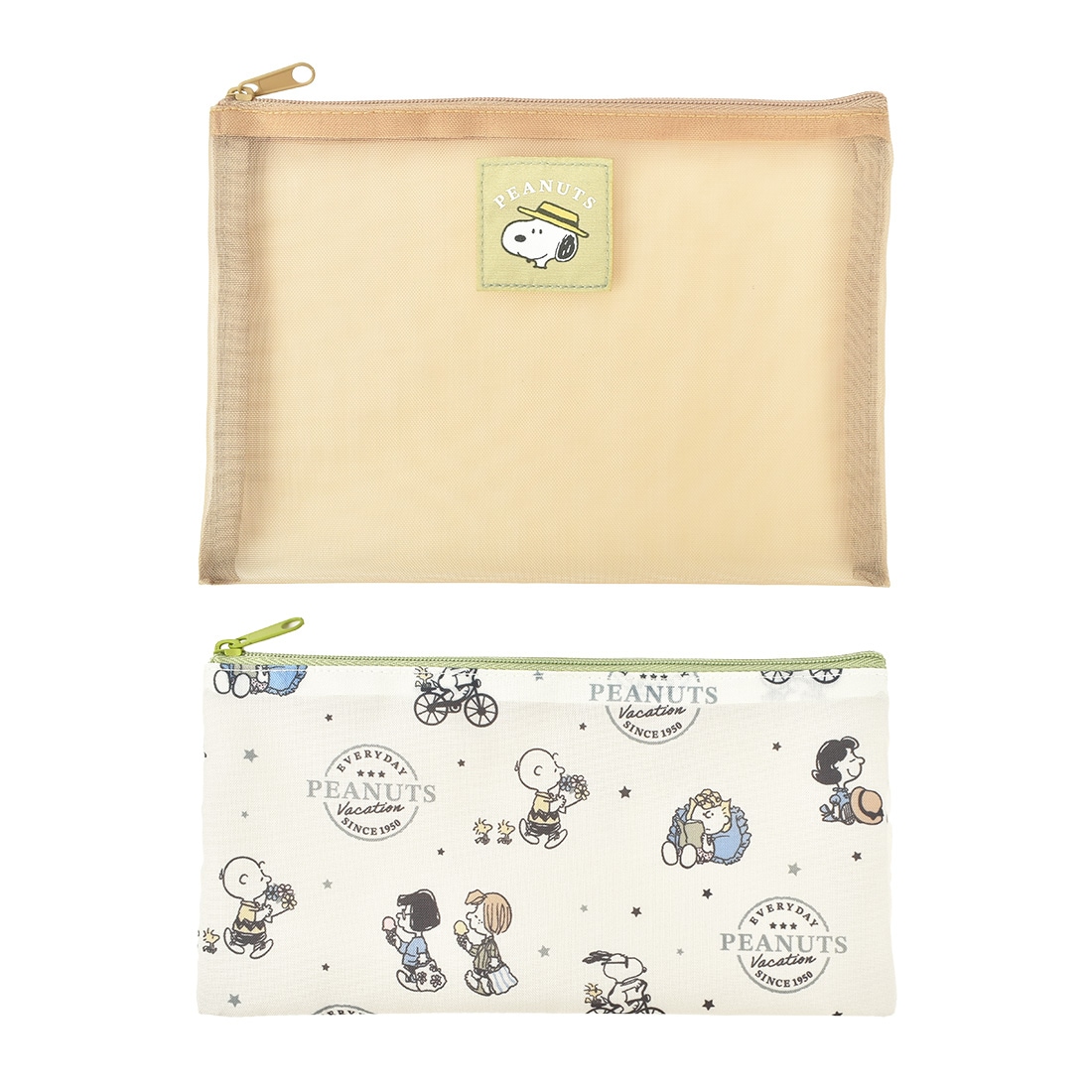 ポーチ 小物入れ スヌーピー ポーチ2点セット SNOOPY 2セット フラットポーチ トラベルポーチ キャラクター スクエアポーチ 仕分け かわいい おしゃれ 旅行 整理 メッシュポーチ PEANUTS ネイビー ベージュ 女子 男子 女性 男性 学生 高校生 大人 キッズ 子供 グッズ 人気