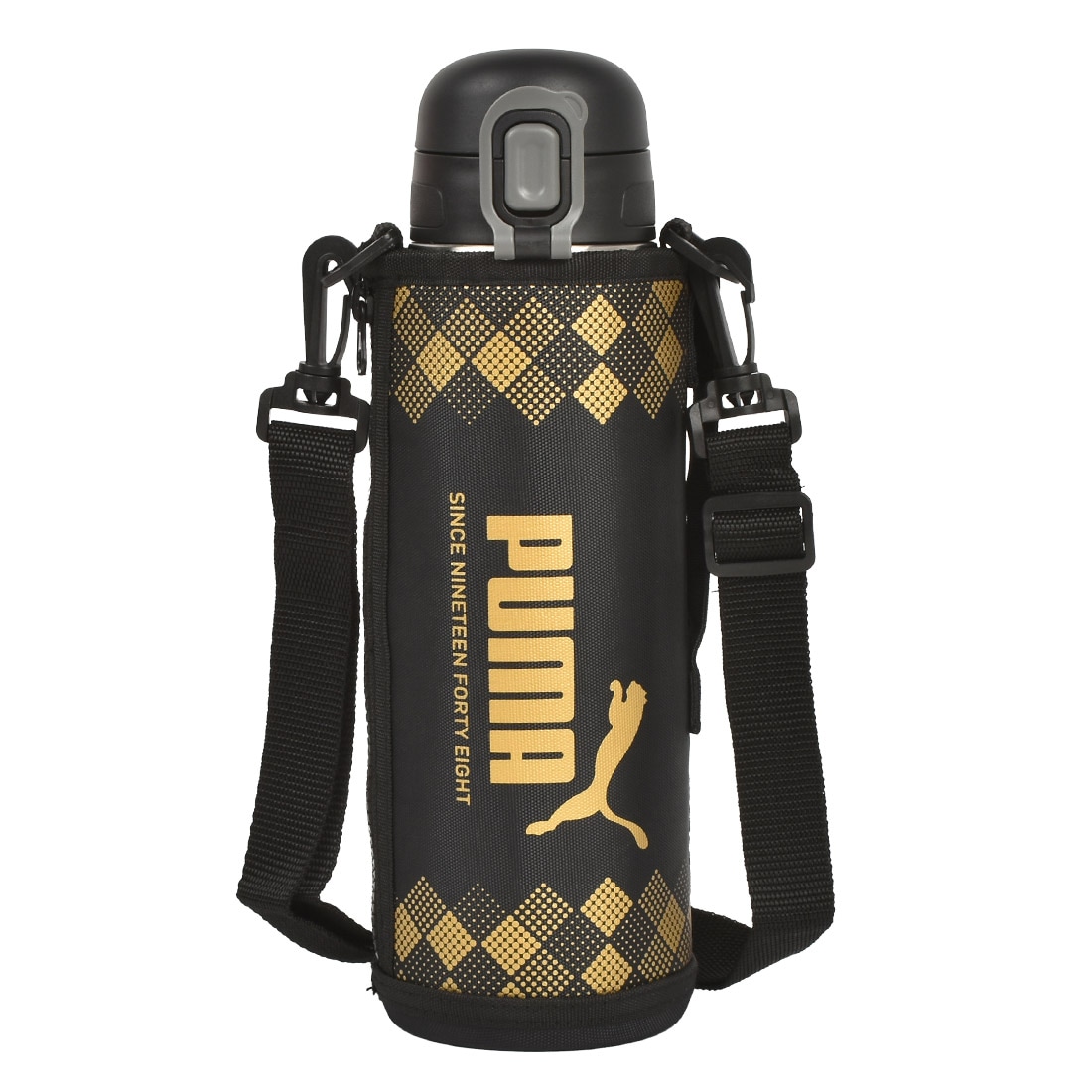 水筒 PUMA プーマ ワンタッチ 1L ステンレス 子供 小学生 1リットル 男の子 カバー 中学生 キッズ 子ども 1000ml 大容量 直飲み 保冷 運動会 遠足 スポーツ 部活 男子 かっこいい 肩掛け ショルダー 高校生 水分補給 熱中症対策 ドリンクボトル 青 ブルー ゴールド 金 ロゴ