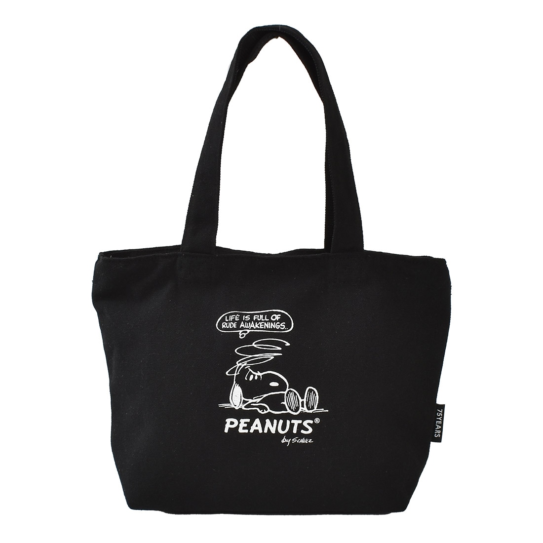 ミニトートバッグ SNOOPY スヌーピー レディース ファスナー付き 帆布 キャンバス かわいい おしゃれ 75周年 限定デザイン 軽量 軽い 無地 アイボリー ブラック 黒 ピーナッツ グッズ 通勤 通学 誕生日 プレゼント 高校生 大人 中学生 シンプル 内ポケット お弁当バッグ