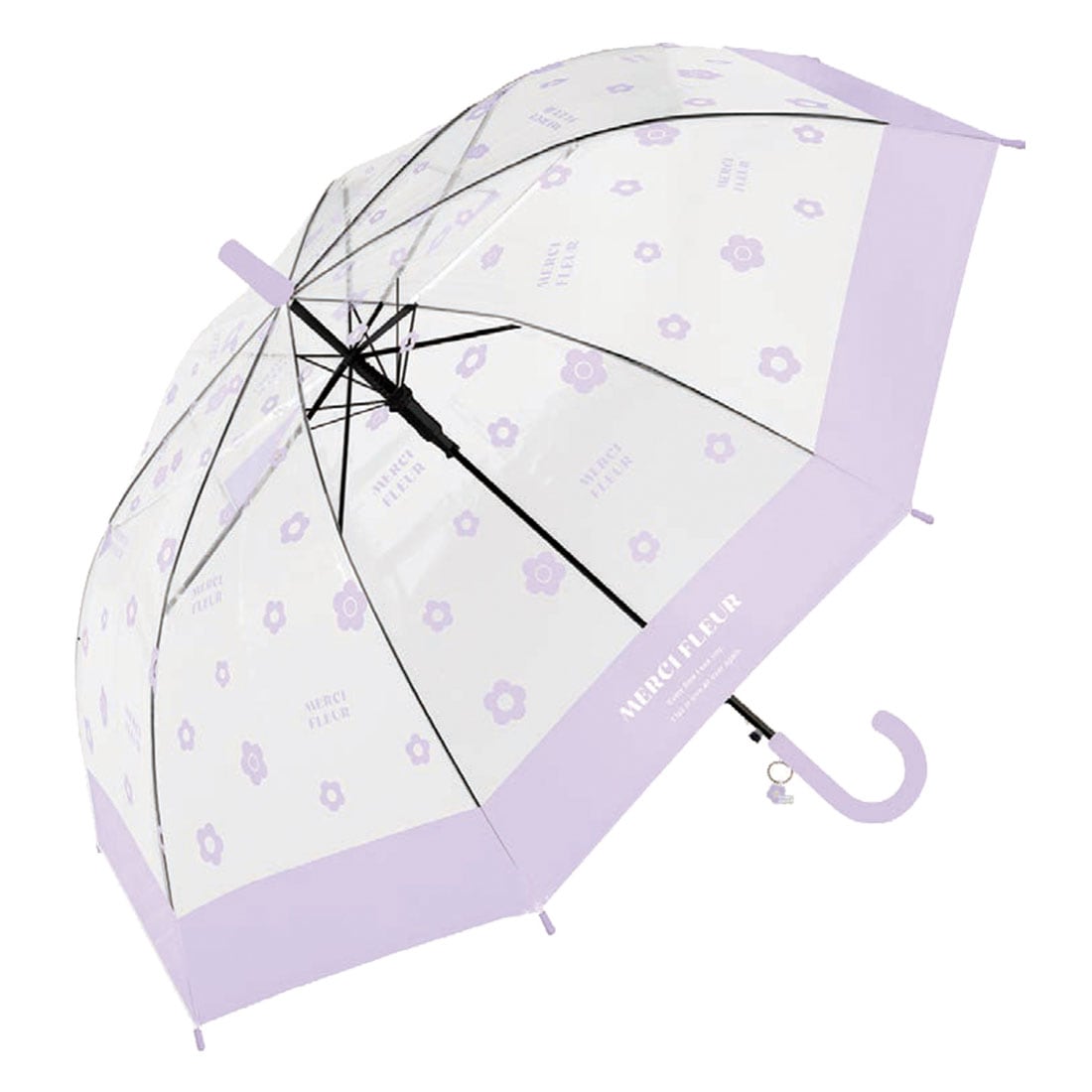 傘 ビニール傘 小学生 子供用 雨傘 長傘 女の子 キッズ 55cm センチ かわいい 可愛い おしゃれ 花柄 フラワー 透明 クリア ジャンプ傘 透明傘 グラスファイバー 耐風 丈夫 軽い 軽量 チャーム付き 子ども 女子 小学校 幼稚園 保育園 通園 通学 梅雨 パープル ミント 紫 水色