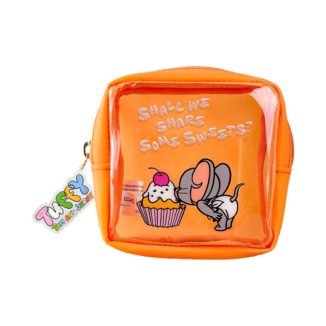 ポーチ トムとジェリー タフィー pvc クリアポーチ 小物入れ レディース 透明 トムジェリ グッズ キャラクター PVCポーチ クリア かわいい おしゃれ 女子 学生 大人 スクエアポーチ 正方形 汚れに強い メイク コスメポーチ 旅行 蛍光色 通勤 通学 ピンク オレンジ イエロー