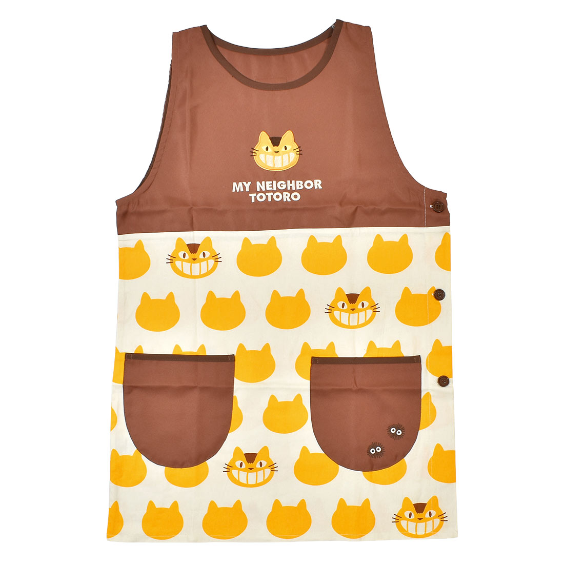 エプロン 保育士 かぶるだけ キャラクター 割烹着 大人 女性 ジブリ トトロ 魔女の宅急便 ジジ ミニオン トムとジェリー おさるのジョージ カービィ かっぽう着 袖なし 着脱簡単 ラン型 背付き ボタン ポケット フリーサイズ 大きい かわいい 保育園 幼稚園 先生 介護士 保母
