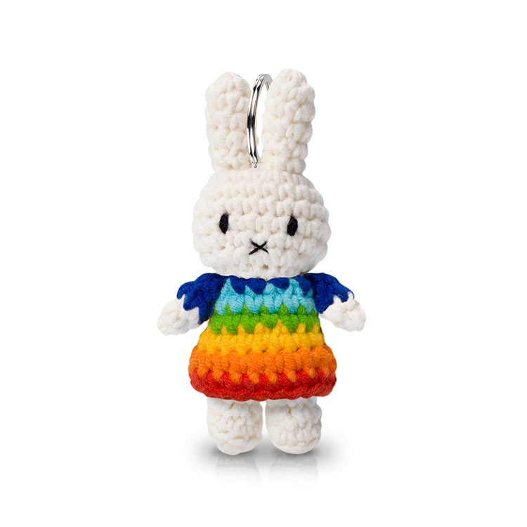 ジャストダッチ ミッフィー キーホルダー キーリング キーハンガー かわいい miffy JUST DUTCH メラニー マスコット キーチャーム 編みぐるみ あみぐるみ 家 車 鍵 取り付け ハンドメイド イエロー レッド パステルピンク レインボー ミッフィーグッズ 誕生日 プレゼント