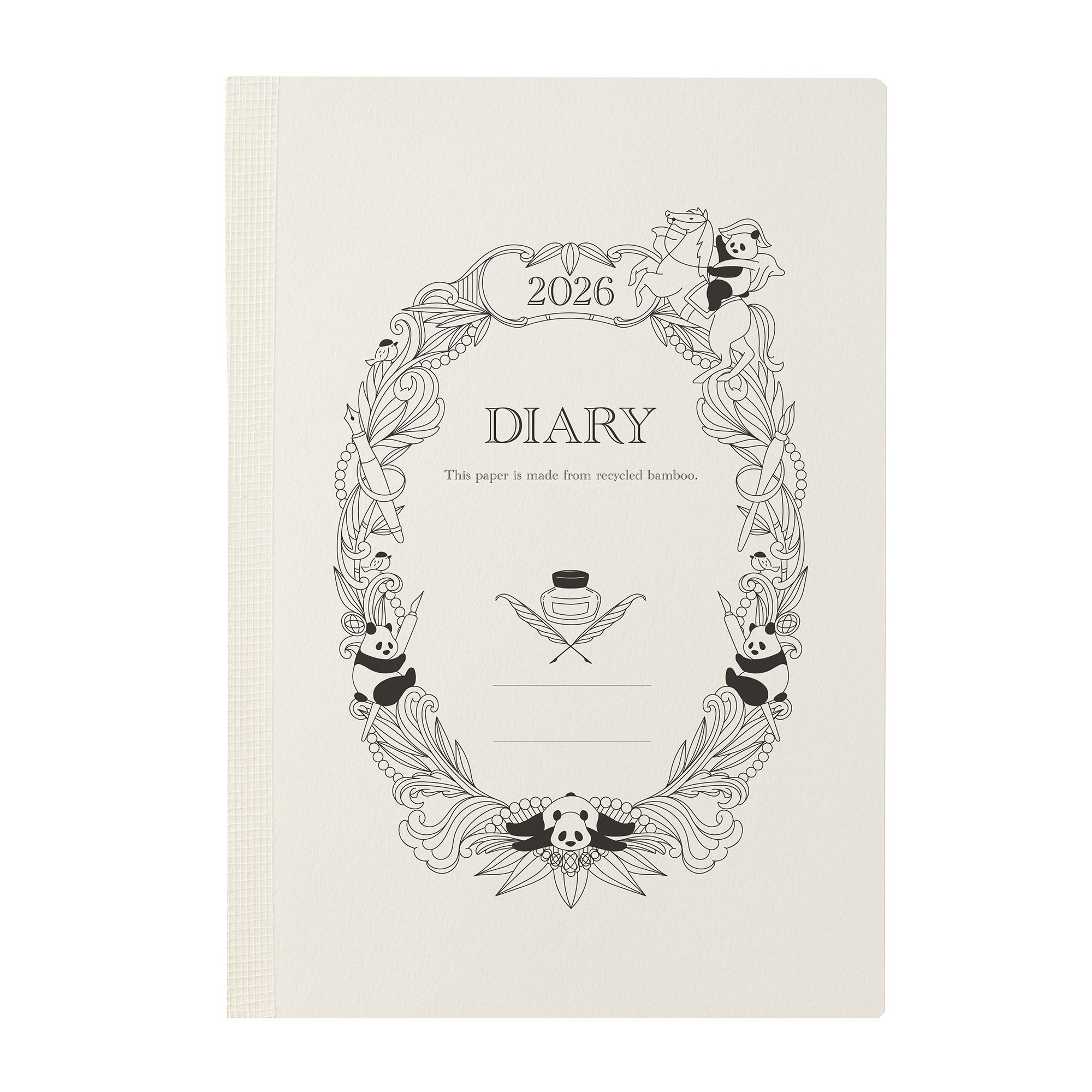 ダイアリー B6 手帳 2026年 竹紙ダイアリー 12月始まり 1月始まり 4月始まり パンダ スケジュール帳 レイメイ藤井 マンスリー 月間 月曜始まり 1ヶ月 ノート かわいい おしゃれ 日本製 薄い 書きやすい コンパクト 女性 大人 クラフト紙 動物 イラスト ブルー ピンク グレー