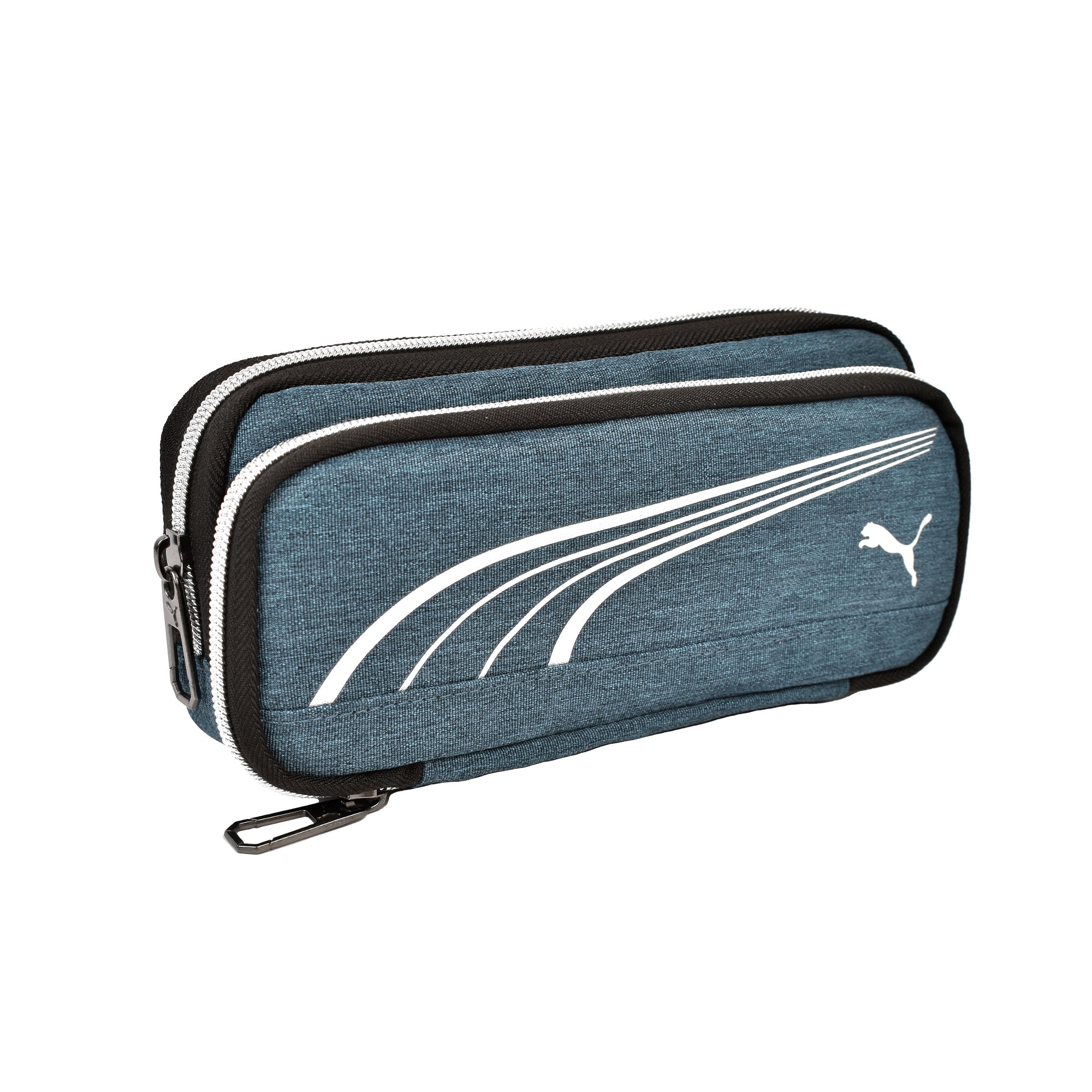 ペンケース PUMA プーマ 筆箱 小学生 男の子 男子 中学生 高学年 大容量 PM568 シンプル 黒 青 ブラック ブルー 大きめ たくさん入る ボックス型 箱型 スクエア型 多機能 ヘザーダブルペンケース ペンポーチ かっこいい スポーツ ブランド 文房具 文具 収納 通学 入学 新学期