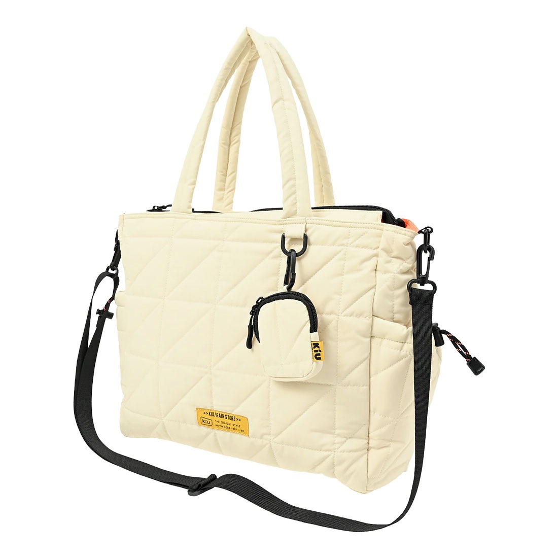 トートバッグ キルティング ショルダーバッグ KiU キウ K477 メンズ レディース 大容量 A4 B4 14.5L 撥水 2way 大きめ 軽量 自立 斜めがけ 肩掛け ミニポーチ付き スクエアバッグ おしゃれ シンプル 黒 ブラック カーキ アイボリー 青 14インチ パソコン入る 通勤 通学