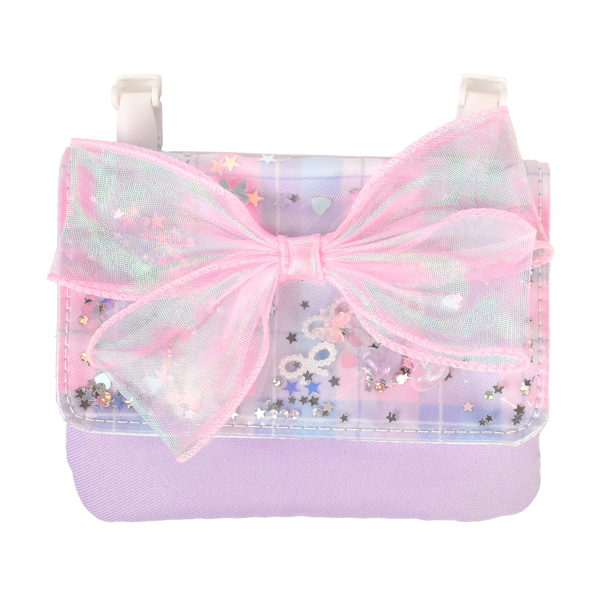 移動ポケット 女の子 ショルダー リボン 小学生 キッズ クリップ 子供 ポシェット ポーチ ポケットポーチ ポッケ かわいい おしゃれ シャカシャカ キラキラ ラメ 取り付け ひも 紐付き 保育園 幼稚園 入学準備 入園 通園 通学 小学校 低学年 一年生 パープル ピンク 水色