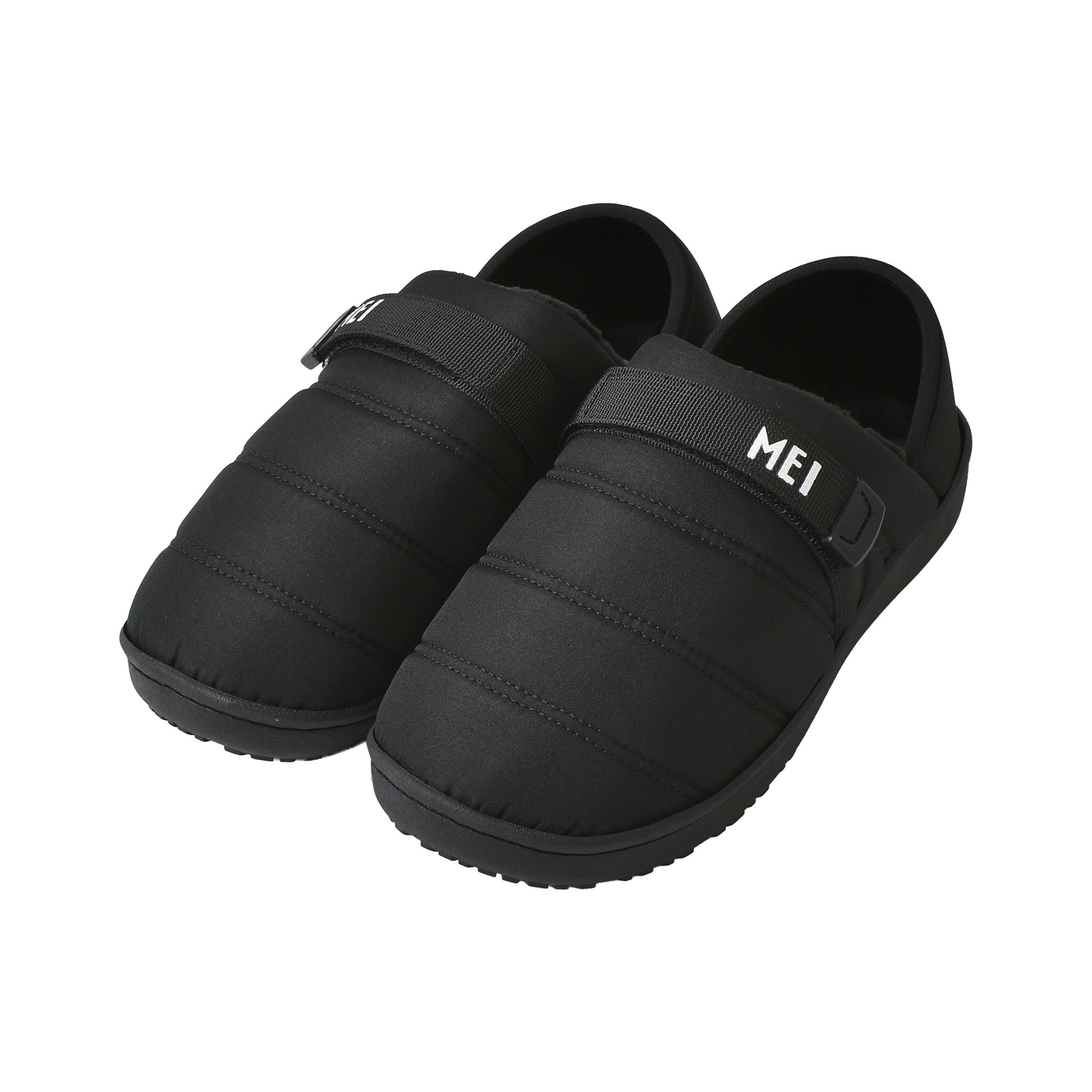 モックシューズ MEI メンズ レディース 24cm 25cm 26cm 27cm 28cm 軽量 スリッパ スリッポン ルームシューズ 室内履き キャンプシューズ おしゃれ もこもこ 暖かい 冬 靴 アウトドア 散歩 仕事 オフィス かかとつき かかとが踏める 歩きやすい キルティング ブラック グレー