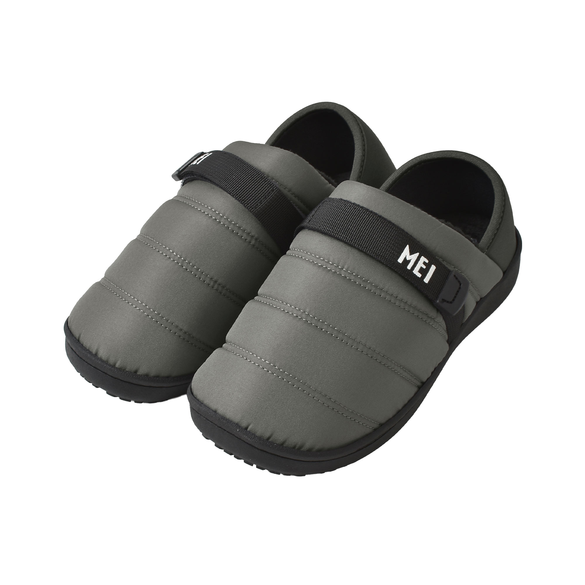 モックシューズ MEI メンズ レディース 24cm 25cm 26cm 27cm 28cm 軽量 スリッパ スリッポン ルームシューズ 室内履き キャンプシューズ おしゃれ もこもこ 暖かい 冬 靴 アウトドア 散歩 仕事 オフィス かかとつき かかとが踏める 歩きやすい キルティング ブラック グレー